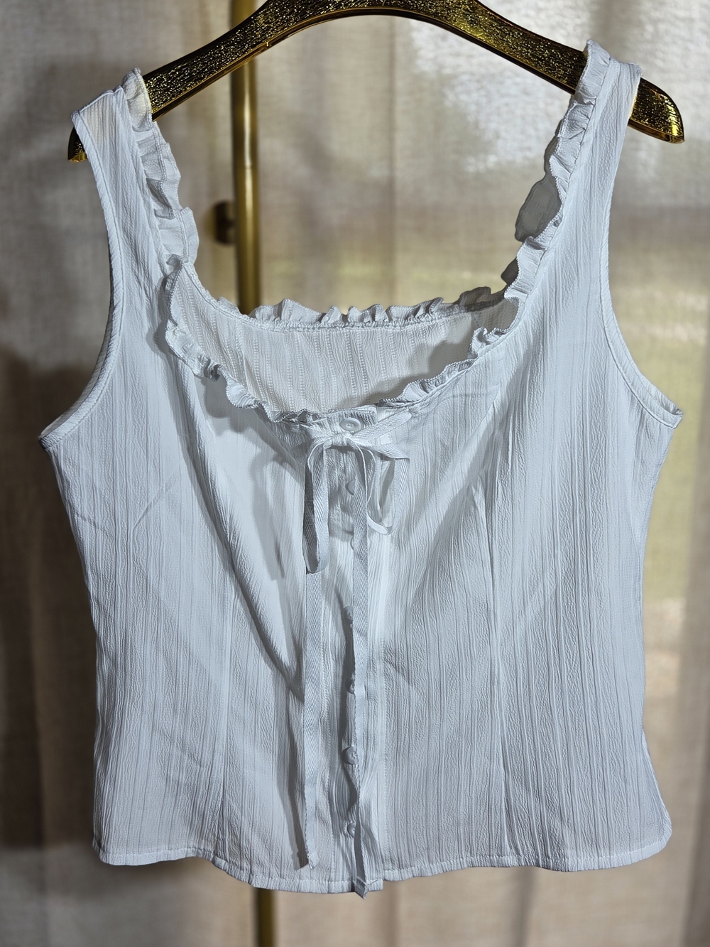 SHEIN White Ruffle Tie-Front Tank Top